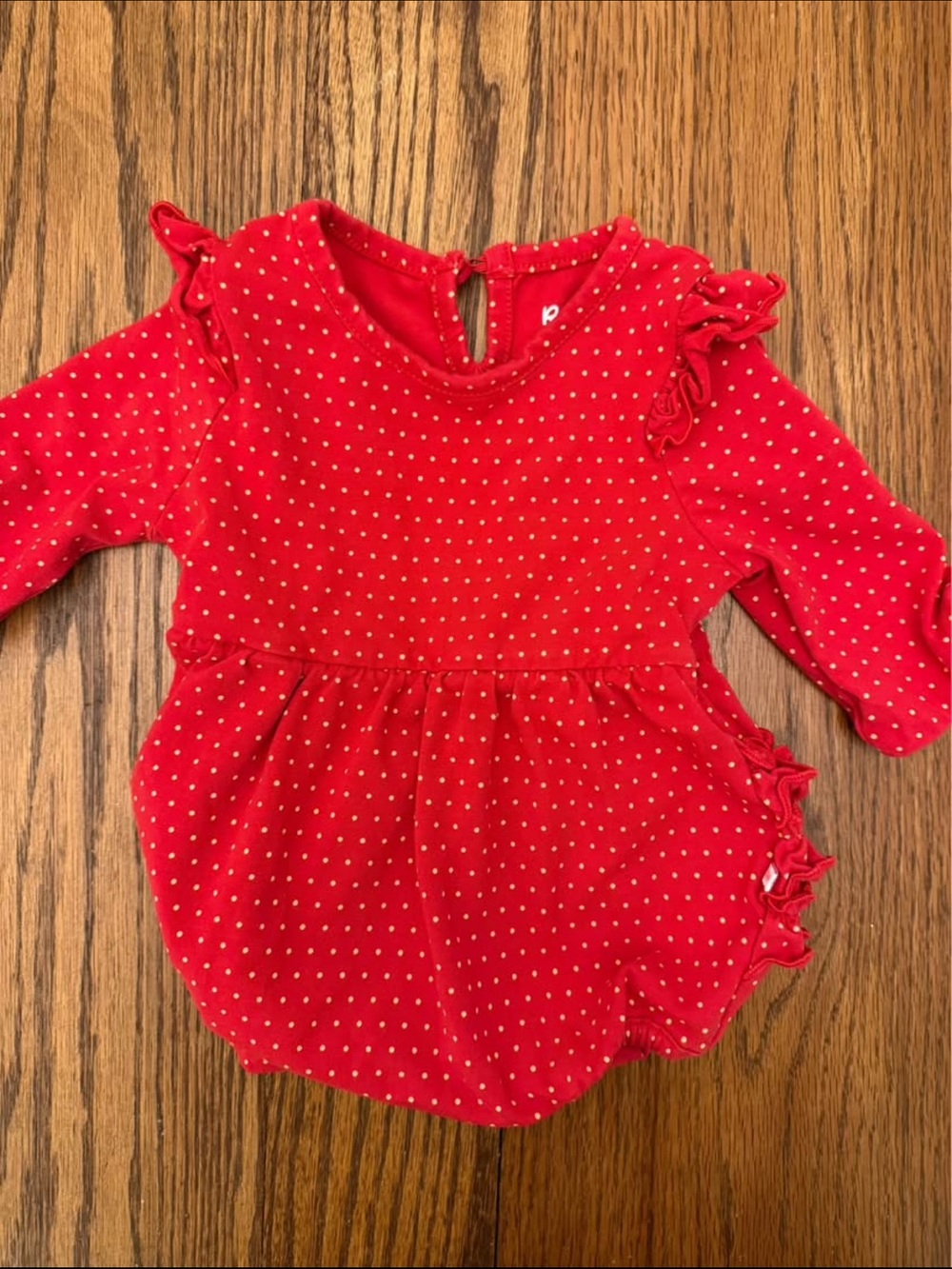 RuffleButts romper 3-6 Red with Gold Dot Baby One-Piece